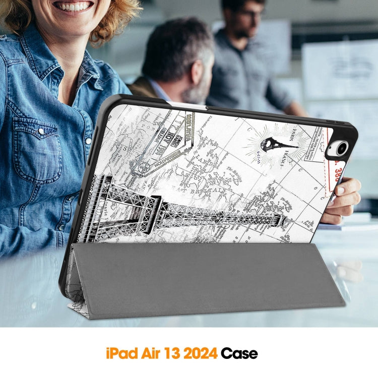 For iPad Air 13 2024 / 2025 Custer Painted 3-Fold Holder Smart Leather Tablet Case with Pen Tray(Eiffel Tower) - free shipping - PMC TechLife - Order now!