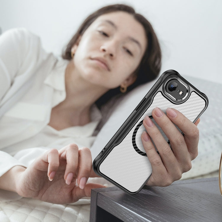 For iPhone 16e Carbon Fiber Texture MagSafe Translucent Phone Case(Black) - iPhone 16e Cases by PMC TechLife | Online Shopping South Africa | PMC TechLife | Buy Now Pay Later Mobicred