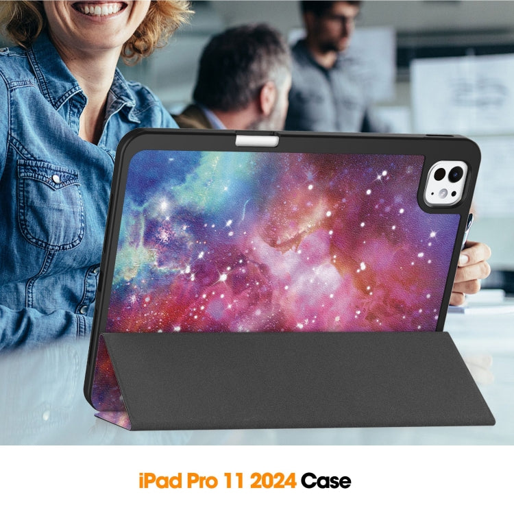 For iPad Pro 11 2024 Custer Painted 3-Fold Holder Smart Leather Tablet Case with Pen Tray(Milky Way Nebula) - iPad Pro 11 2024 Cases by PMC TechLife | Online Shopping South Africa | PMC TechLife | Buy Now Pay Later Mobicred