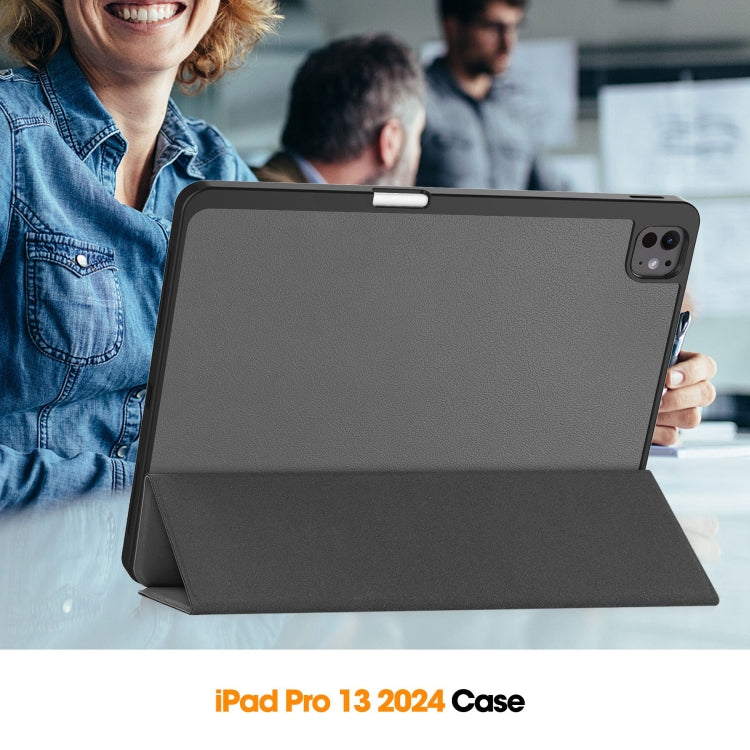 For iPad Pro 13 2024 Custer TPU Pure Color 3-Fold Holder Smart Leather Tablet Case with Pen Tray(Grey) - iPad Pro 13 2024 Cases by PMC TechLife | Online Shopping South Africa | PMC TechLife | Buy Now Pay Later Mobicred