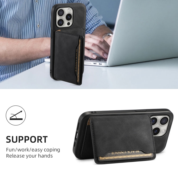 For iPhone 16 Pro Max Denior D13 Retro Texture Leather MagSafe Card Bag Phone Case(Black) - iPhone 16 Pro Max Cases by Denior | Online Shopping South Africa | PMC TechLife | Buy Now Pay Later Mobicred