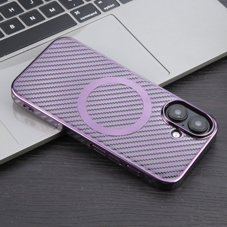 For iPhone 16 Plus 6D Plated Carbon Fiber Clear Magsafe PC Phone Case(Aurora Purple) - free shipping - PMC Jewellery - Order now!
