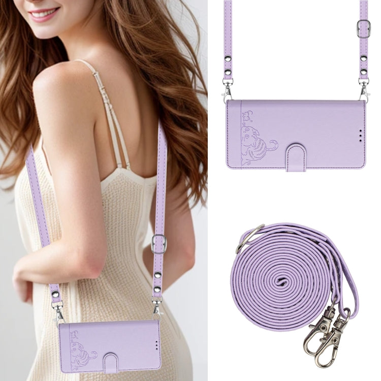 For Huawei Pura 70 Pro Cat Rat Embossed Pattern RFID Leather Phone Case with Lanyard(Purple) - Huawei Cases by PMC Jewellery | Online Shopping South Africa | PMC Jewellery | Buy Now Pay Later Mobicred