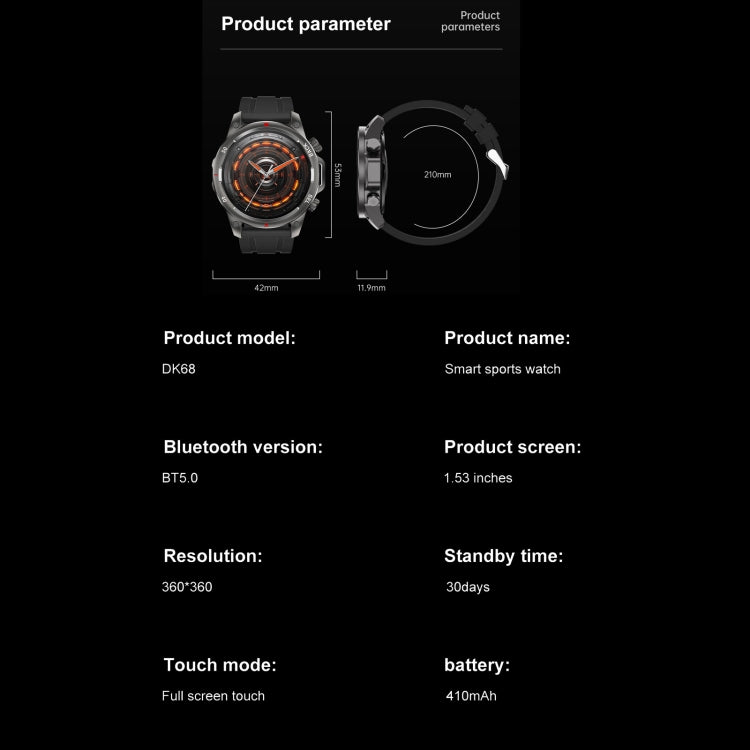 DK68 1.53 inch IP67 BT 5.0 Fitness Sport Smart Watch, Support LED Flashlight / Bluetooth Call / Sleep / Blood Oxygen / Heart Rate / Blood Pressure Health Monitor(Brown) - free shipping - PMC TechLife - Order now!