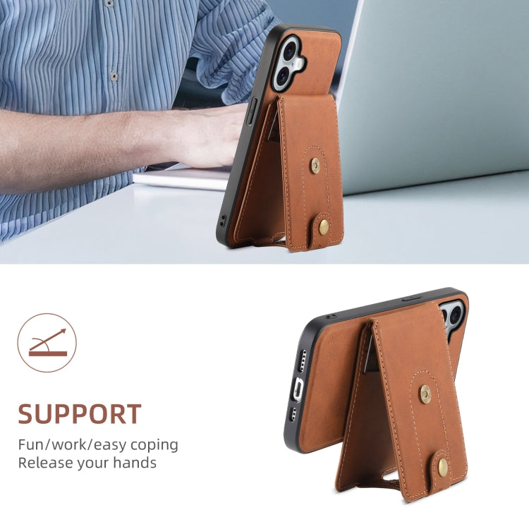 For iPhone 16 Plus Denior D14 NK Retro Pattern MagSafe Magnetic Card Holder Leather Phone Case(Brown) - iPhone 16 Plus Cases by Denior | Online Shopping South Africa | PMC TechLife | Buy Now Pay Later Mobicred