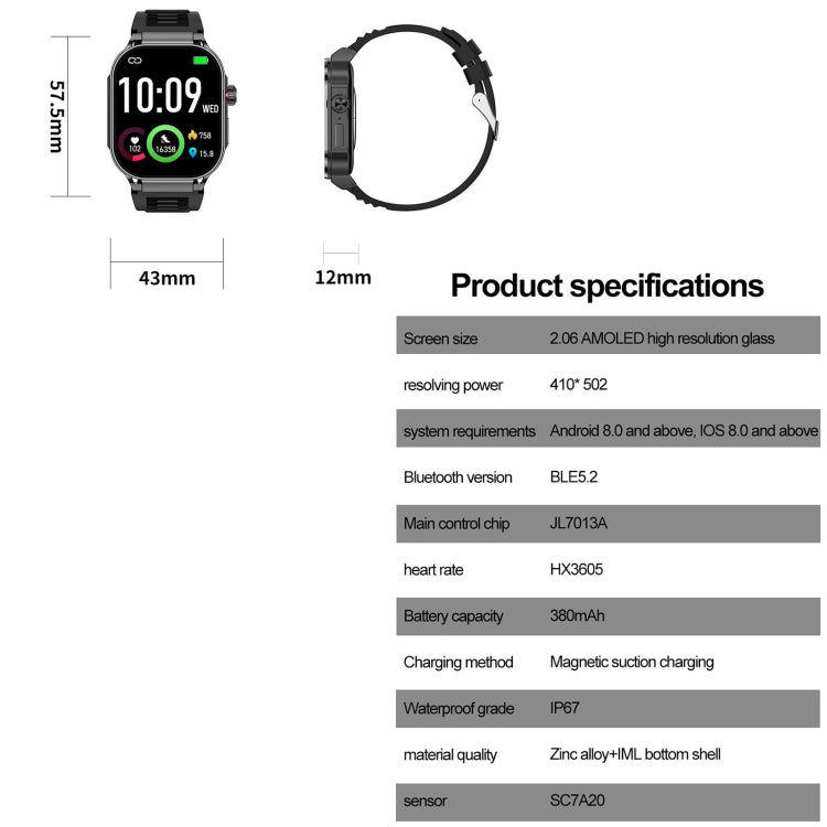 G40S 2.06 inch IP67 BT5.2 Sport Smart Watch, Support Bluetooth Call / Sleep / Blood Oxygen / Heart Rate / Blood Pressure Health Monitor(Silver) - free shipping - PMC TechLife - Order now!