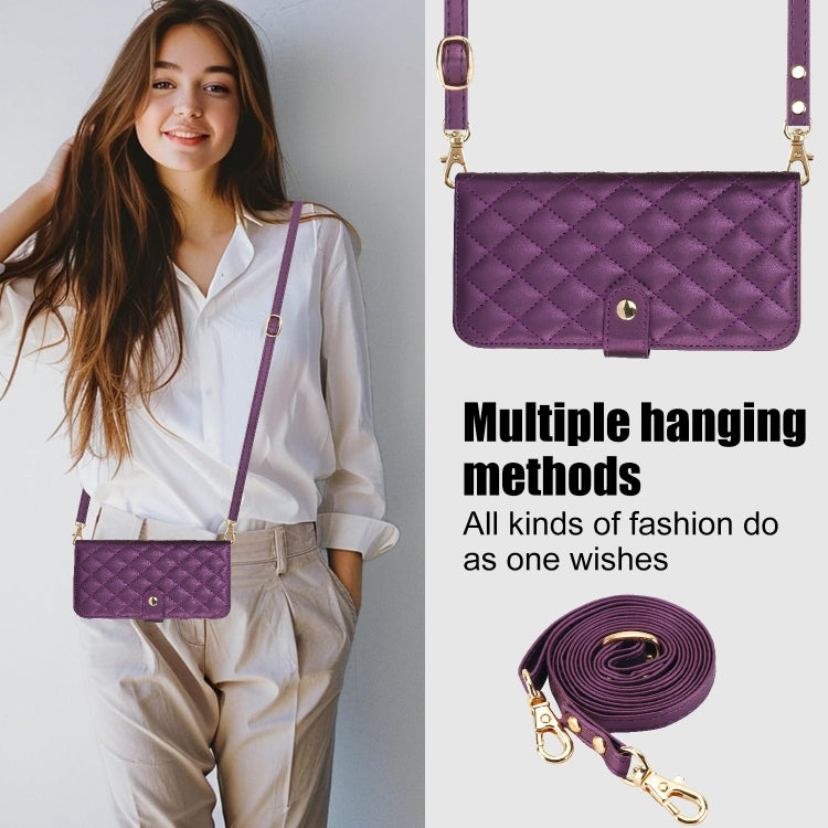For Google Pixel 9 Pro XL Crossbody Multifunction Rhombic Leather Phone Case(Dark Purple) - Google Cases by PMC TechLife | Online Shopping South Africa | PMC TechLife | Buy Now Pay Later Mobicred