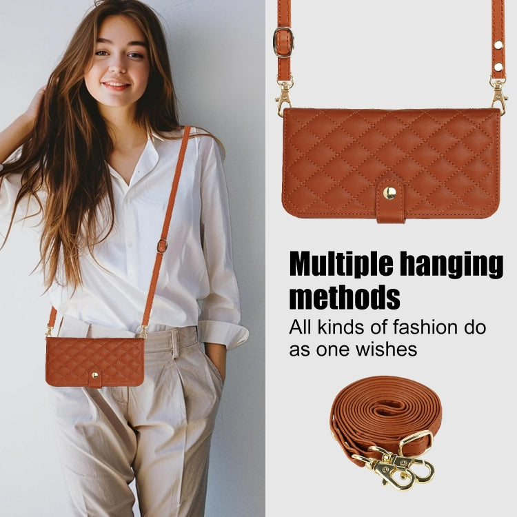 For Google Pixel 9 Pro XL Crossbody Multifunction Rhombic Leather Phone Case(Brown) - Google Cases by PMC TechLife | Online Shopping South Africa | PMC TechLife | Buy Now Pay Later Mobicred