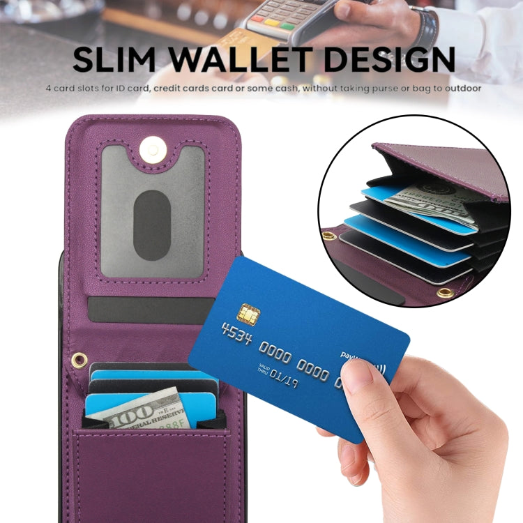 For iPhone 16 Pro YM015 Crossbody Rhombic Card Bag RFID Phone Case(Dark Purple) - iPhone 16 Pro Cases by PMC TechLife | Online Shopping South Africa | PMC TechLife | Buy Now Pay Later Mobicred