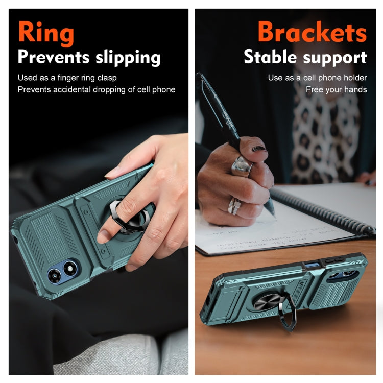 For Motorola Moto G Play 4G 2024 TPU+PC Shockproof Card Slot Phone Case with Metal Ring Holder(Green) - Motorola Cases by PMC Jewellery | Online Shopping South Africa | PMC Jewellery | Buy Now Pay Later Mobicred