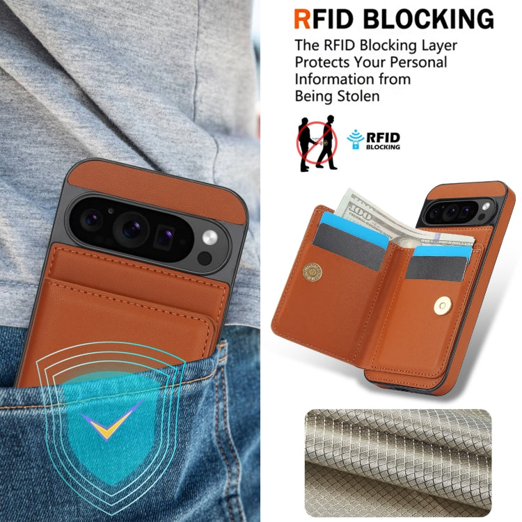 For Google Pixel 9 Pro XL RFID Anti-theft Card Ring Holder Phone Case(Brown) - Google Cases by PMC TechLife | Online Shopping South Africa | PMC TechLife | Buy Now Pay Later Mobicred