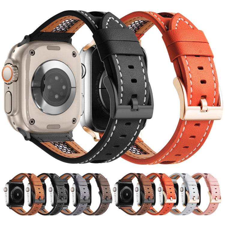 For Apple Watch SE 2023 44mm Mesh Calfskin Genuine Leather Watch Band(Orange) - Watch Bands by PMc TechLife | Online Shopping South Africa | PMc TechLife | Buy Now Pay Later Mobicred