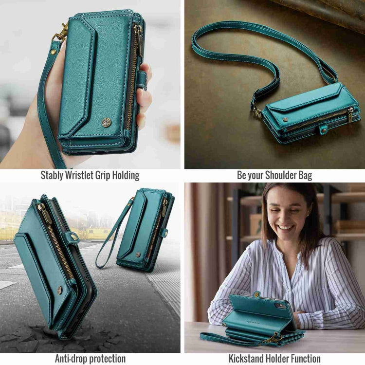 For iPhone XS / X CaseMe C36 Card Slots Zipper Wallet RFID Anti-theft Leather Phone Case(Blue-green) - free shipping - PMC Jewellery - Order now!