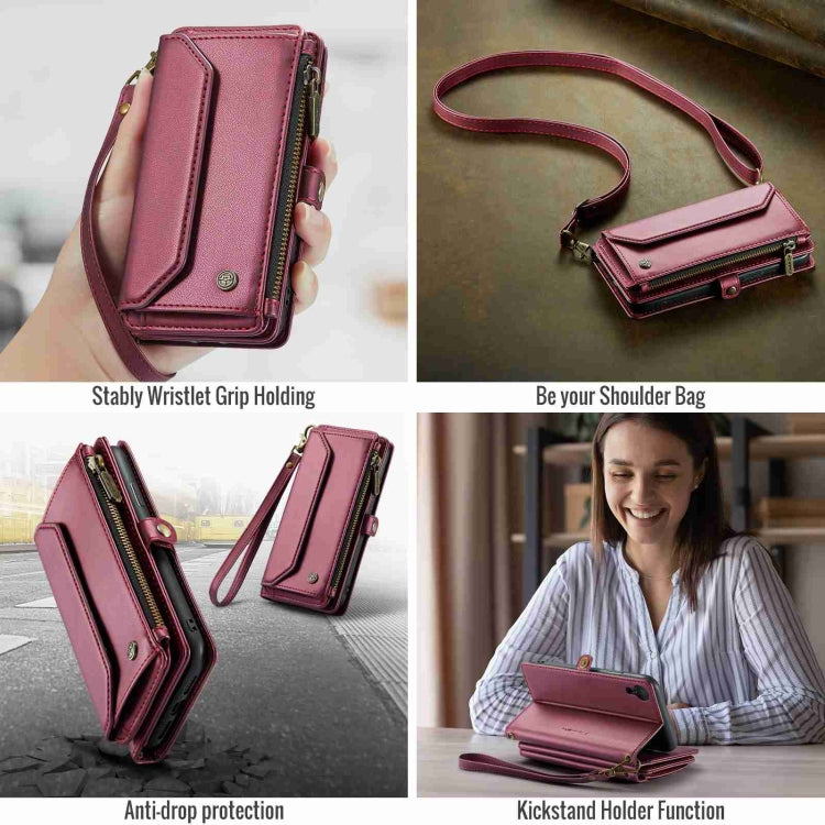 For iPhone XR CaseMe C36 Card Slots Zipper Wallet RFID Anti-theft Leather Phone Case(Wine Red) - free shipping - PMC Jewellery - Order now!