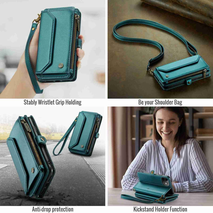 For iPhone 11 CaseMe C36 Card Slots Zipper Wallet RFID Anti-theft Leather Phone Case(Blue-green) - free shipping - PMC Jewellery - Order now!