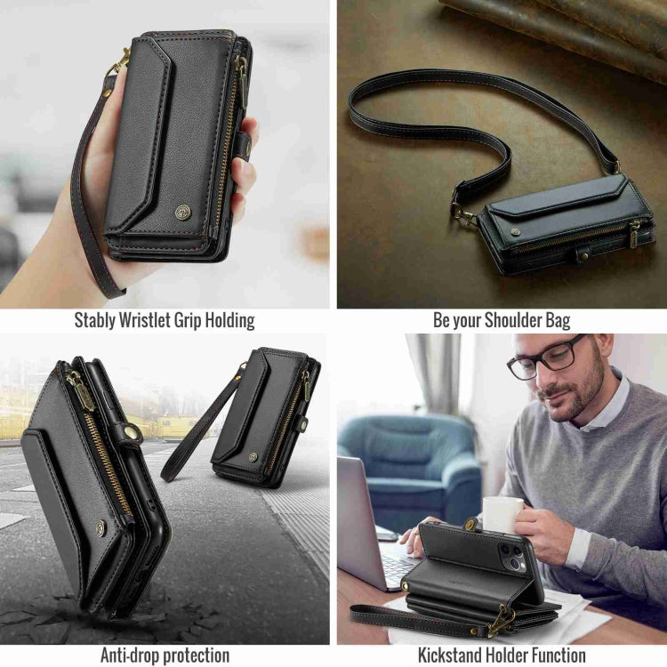 For iPhone 11 Pro Max CaseMe C36 Card Slots Zipper Wallet RFID Anti-theft Leather Phone Case(Black) - free shipping - PMC Jewellery - Order now!