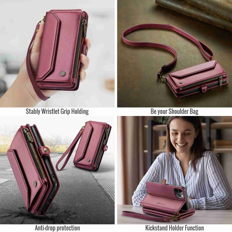 For iPhone 11 Pro Max CaseMe C36 Card Slots Zipper Wallet RFID Anti-theft Leather Phone Case(Wine Red) - free shipping - PMC Jewellery - Order now!