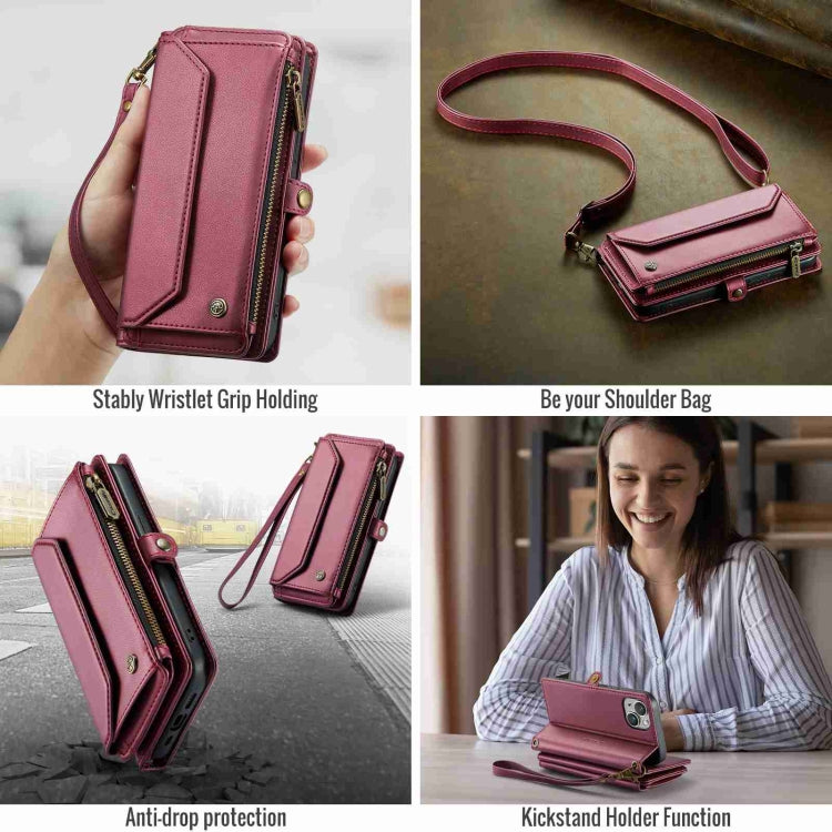 For iPhone 13 CaseMe C36 Card Slots Zipper Wallet RFID Anti-theft Leather Phone Case(Wine Red) - free shipping - PMC Jewellery - Order now!