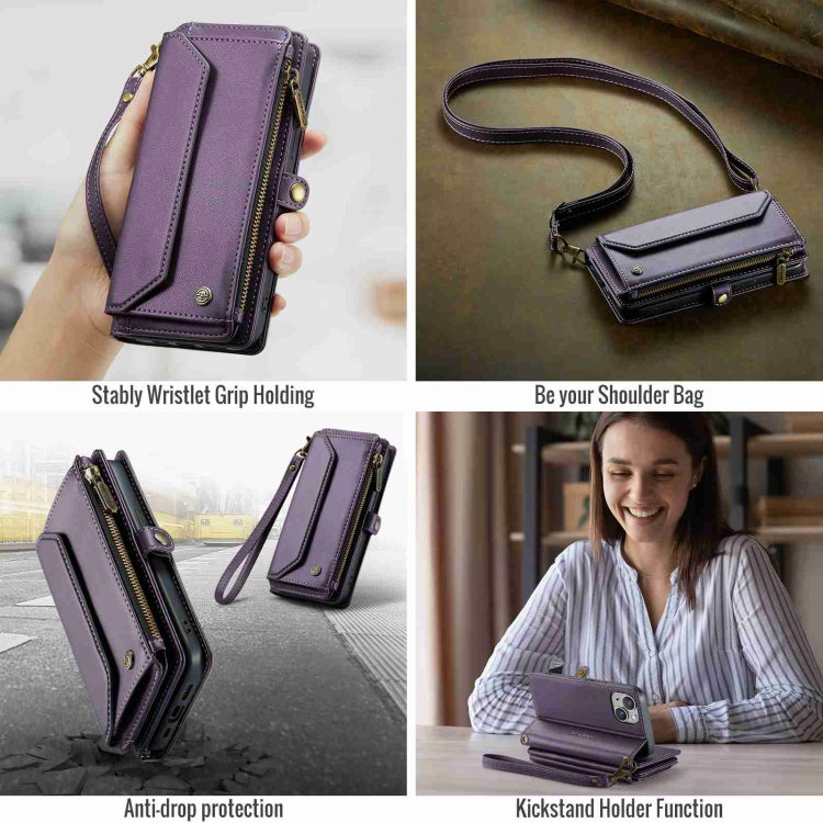 For iPhone 13 mini CaseMe C36 Card Slots Zipper Wallet RFID Anti-theft Leather Phone Case(Purple) - free shipping - PMC Jewellery - Order now!