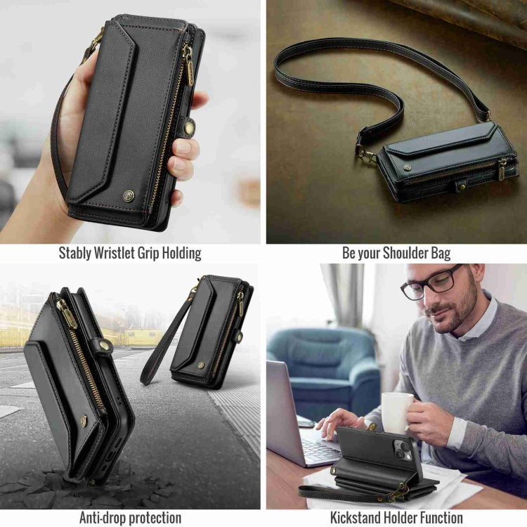 For iPhone 15 CaseMe C36 Card Slots Zipper Wallet RFID Anti-theft Leather Phone Case(Black) - free shipping - PMC Jewellery - Order now!