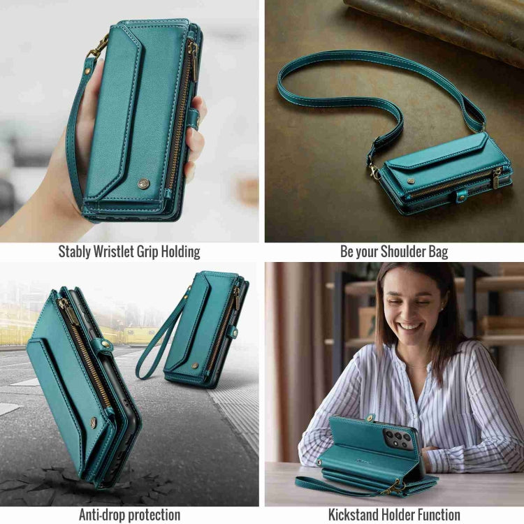 For Samsung Galaxy A23 CaseMe C36 Card Slots Zipper Wallet RFID Anti-theft Leather Phone Case(Blue-green) - free shipping - PMC Jewellery - Order now!