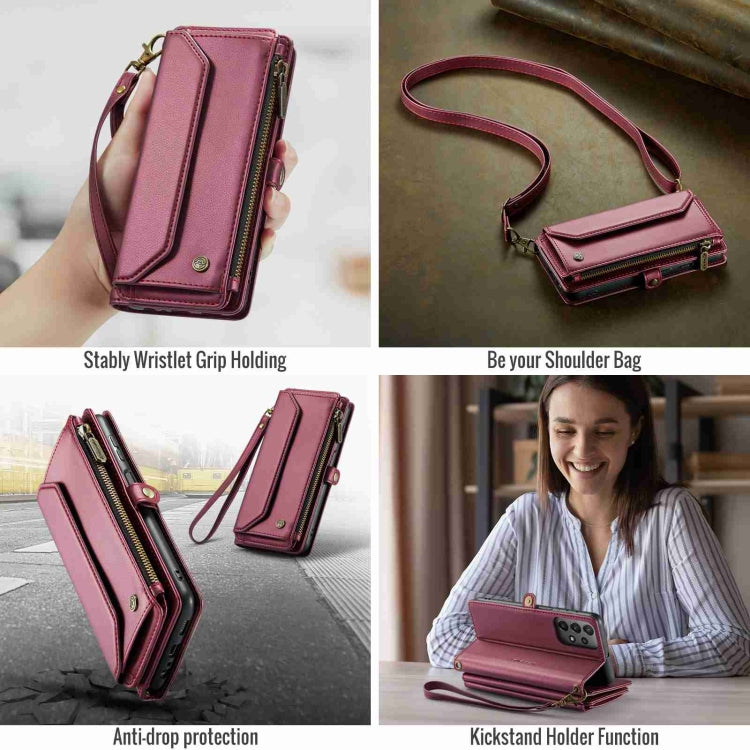 For Samsung Galaxy A23 CaseMe C36 Card Slots Zipper Wallet RFID Anti-theft Leather Phone Case(Wine Red) - free shipping - PMC Jewellery - Order now!