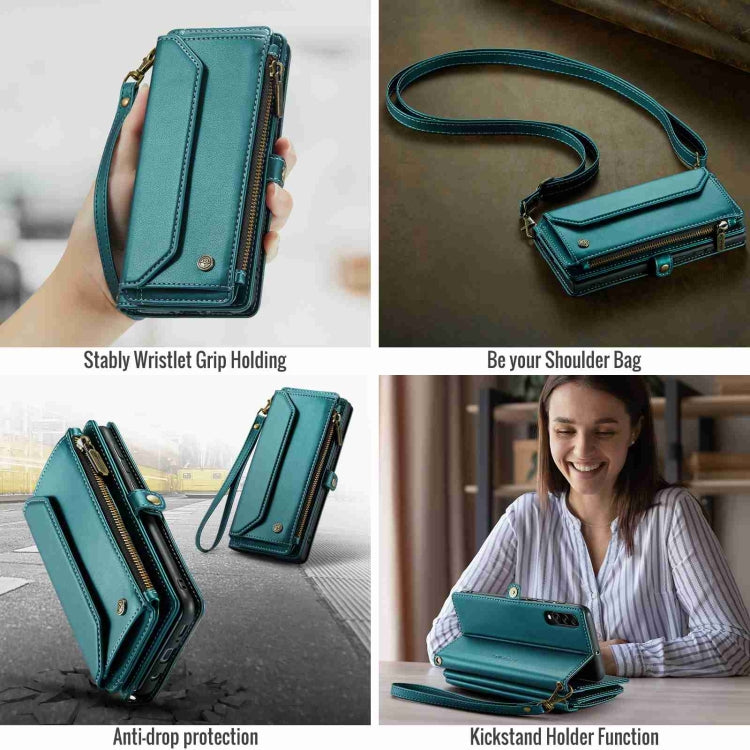 For Samsung Galaxy A30s / A50s / A50 CaseMe C36 Card Slots Zipper Wallet RFID Anti-theft Leather Phone Case(Blue-green) - free shipping - PMC Jewellery - Order now!