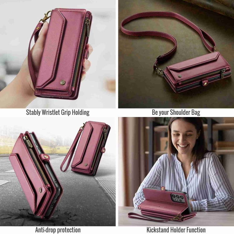 For Samsung Galaxy A53 5G CaseMe C36 Card Slots Zipper Wallet RFID Anti-theft Leather Phone Case(Wine Red) - free shipping - PMC Jewellery - Order now!