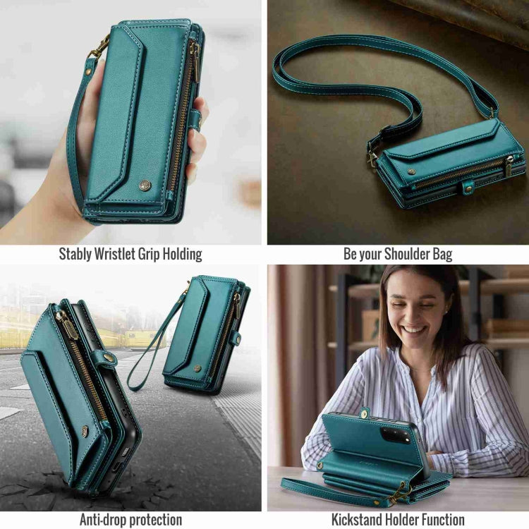 For Samsung Galaxy S20 CaseMe C36 Card Slots Zipper Wallet RFID Anti-theft Leather Phone Case(Blue-green) - free shipping - PMC Jewellery - Order now!