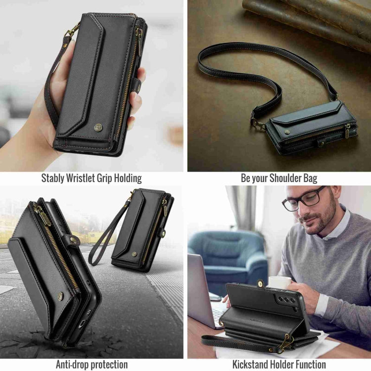For Samsung Galaxy S21 FE 5G CaseMe C36 Card Slots Zipper Wallet RFID Anti-theft Leather Phone Case(Black) - free shipping - PMC Jewellery - Order now!