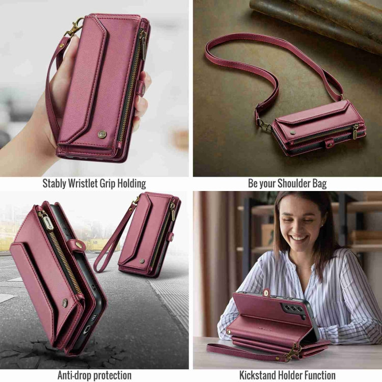 For Samsung Galaxy S21 FE 5G CaseMe C36 Card Slots Zipper Wallet RFID Anti-theft Leather Phone Case(Wine Red) - free shipping - PMC Jewellery - Order now!