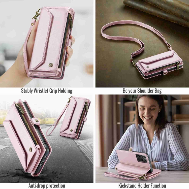 For Samsung Galaxy S21 Ultra 5G CaseMe C36 Card Slots Zipper Wallet RFID Anti-theft Leather Phone Case(Pink) - free shipping - PMC Jewellery - Order now!