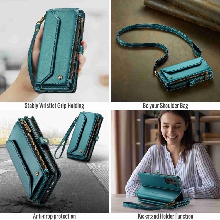 For Samsung Galaxy S22+ 5G CaseMe C36 Card Slots Zipper Wallet RFID Anti-theft Leather Phone Case(Blue-green) - free shipping - PMC Jewellery - Order now!