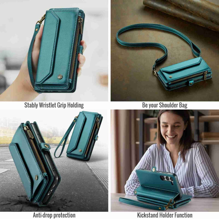For Samsung Galaxy S23+ 5G CaseMe C36 Card Slots Zipper Wallet RFID Anti-theft Leather Phone Case(Blue-green) - free shipping - PMC Jewellery - Order now!