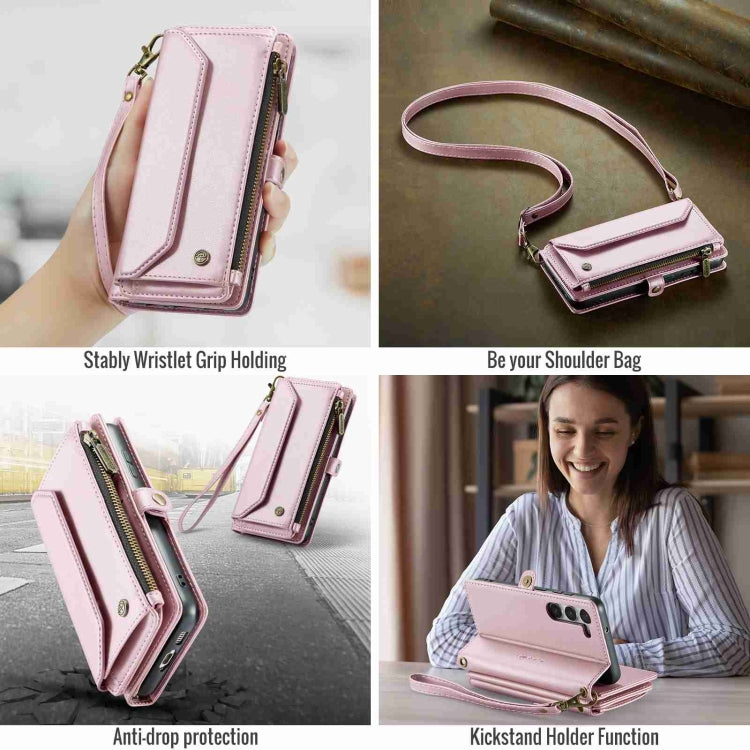 For Samsung Galaxy S23 5G CaseMe C36 Card Slots Zipper Wallet RFID Anti-theft Leather Phone Case(Pink) - free shipping - PMC Jewellery - Order now!