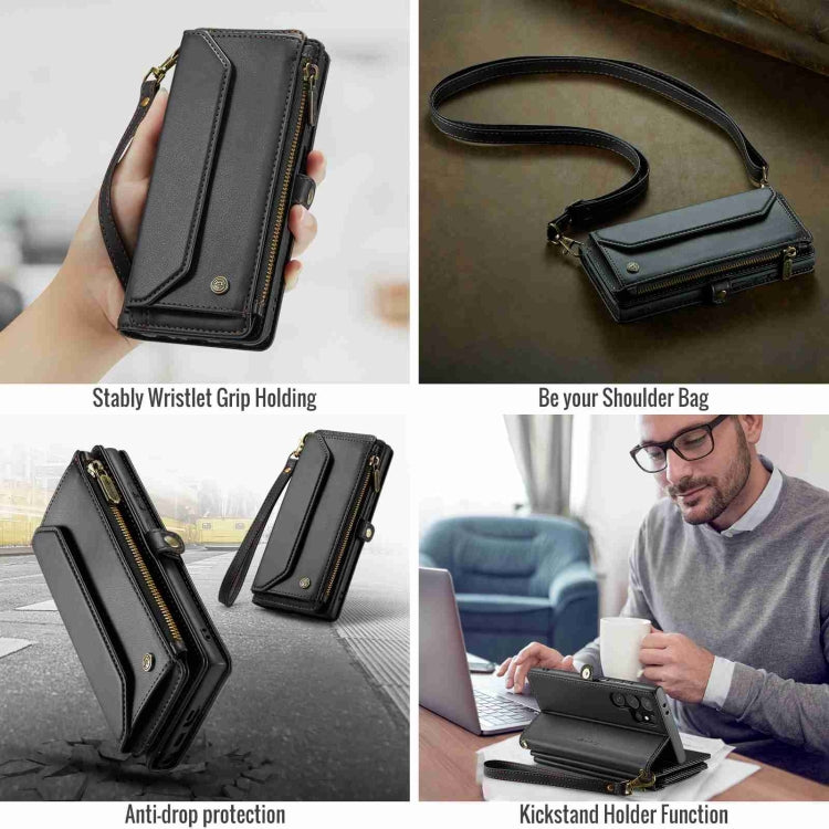 For Samsung Galaxy S24 Ultra 5G CaseMe C36 Card Slots Zipper Wallet RFID Anti-theft Leather Phone Case(Black) - free shipping - PMC Jewellery - Order now!