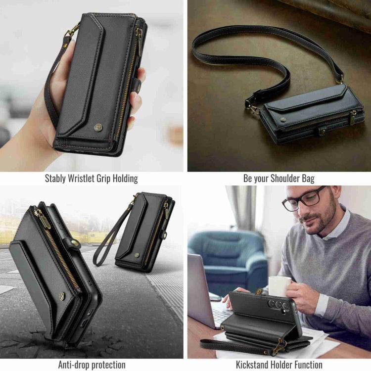 For Samsung Galaxy S24+ 5G CaseMe C36 Card Slots Zipper Wallet RFID Anti-theft Leather Phone Case(Black) - free shipping - PMC Jewellery - Order now!