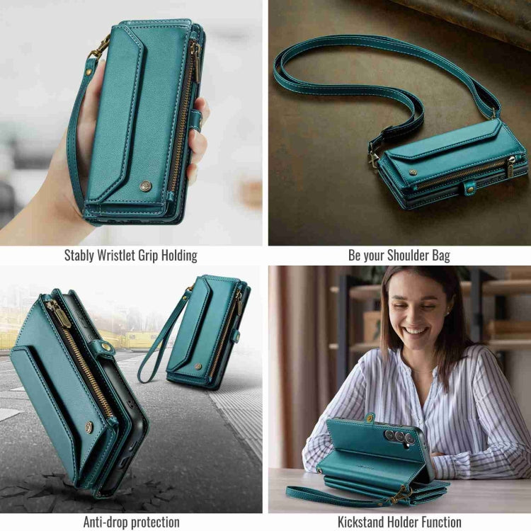 For Samsung Galaxy S24+ 5G CaseMe C36 Card Slots Zipper Wallet RFID Anti-theft Leather Phone Case(Blue-green) - Galaxy S24+ 5G Cases by CaseMe | Online Shopping South Africa | PMC Jewellery | Buy Now Pay Later Mobicred