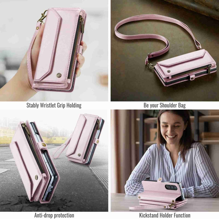 For Samsung Galaxy Z Fold3 CaseMe C36 Card Slots Zipper Wallet RFID Anti-theft Leather Phone Case(Pink) - free shipping - PMC Jewellery - Order now!