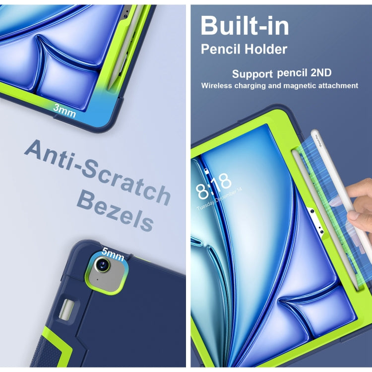 For iPad Air 11 2024 Contrast Color Silicone Acrylic PC Tablet Case with Holder(Navy Blue Yellow Green) - iPad Air 11 2024 Cases by PMC TechLife | Online Shopping South Africa | PMC TechLife | Buy Now Pay Later Mobicred
