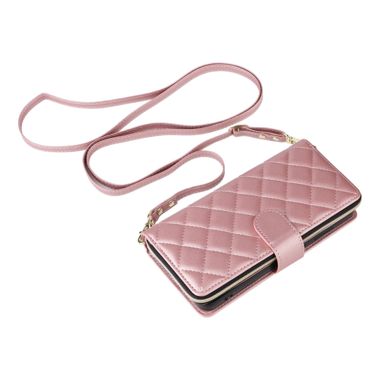 For Samsung Galaxy S24 FE 5G Crossbody Rhombic Zipper Tower Buckle Leather Phone Case with Lanyard(Rose Gold) - free shipping - PMC Jewellery - Order now!