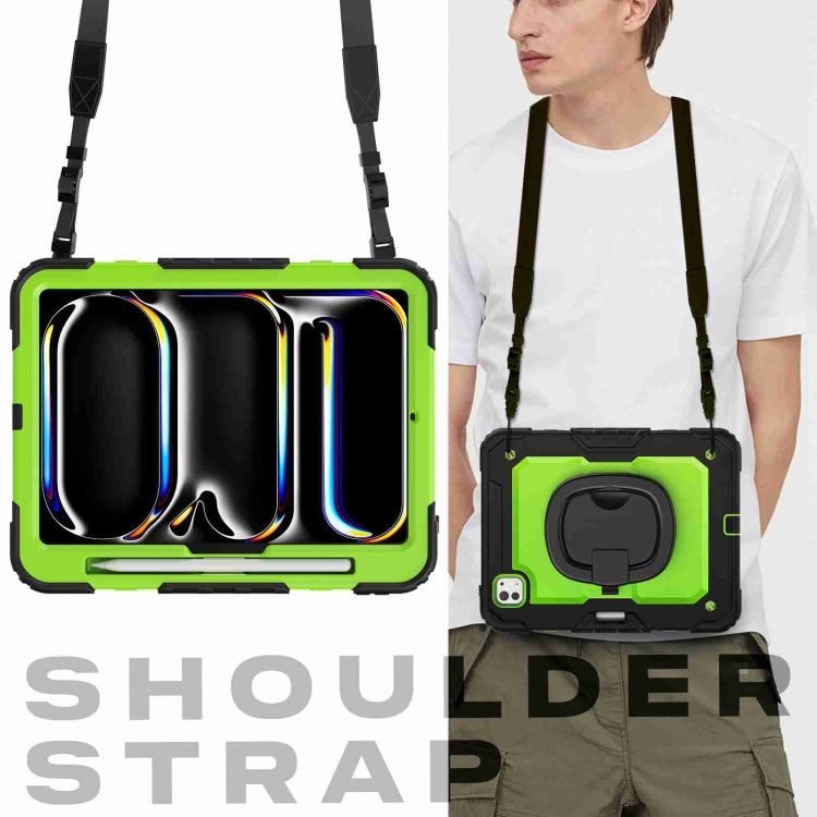 For iPad Pro 11 2024 Handle Silicone Hydric PC Tablet Case with Shoulder Strap(Yellow Green PC) - iPad Pro 11 2024 Cases by PMC TechLife | Online Shopping South Africa | PMC TechLife | Buy Now Pay Later Mobicred
