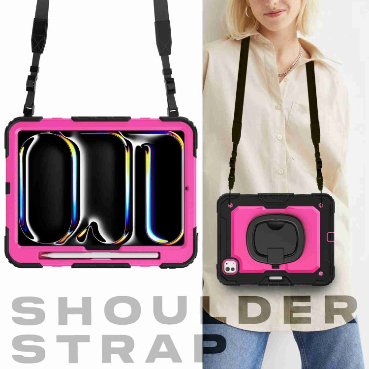 For iPad Pro 11 2024 Handle Silicone Hydric PC Tablet Case with Shoulder Strap(Rose Red PC) - iPad Pro 11 2024 Cases by PMC TechLife | Online Shopping South Africa | PMC TechLife | Buy Now Pay Later Mobicred