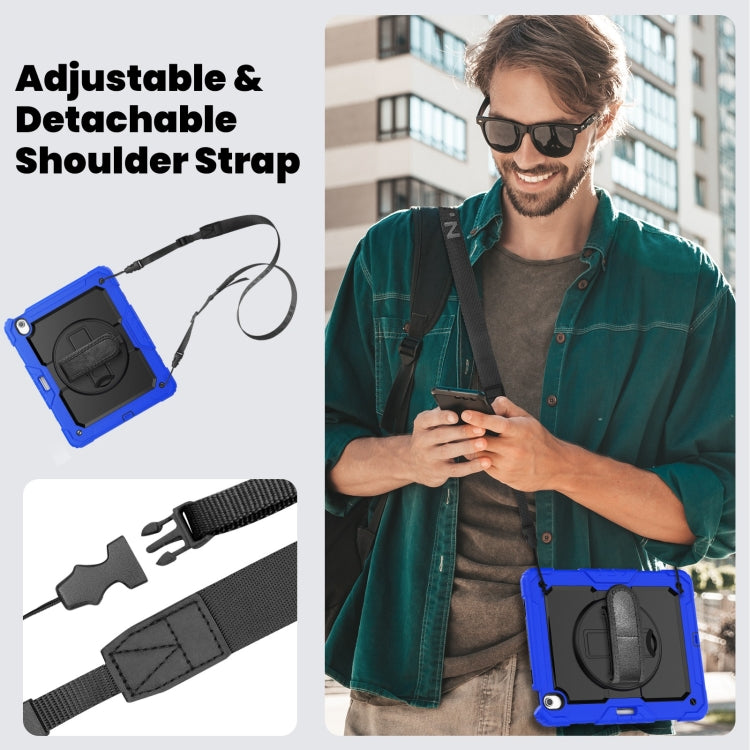 For iPad Air 13 2025 / 2024 Turntable Holder Silicone Hybrid PC Tablet Case with Shoulder Strap(Black + Dark Blue) - free shipping - PMC TechLife - Order now!