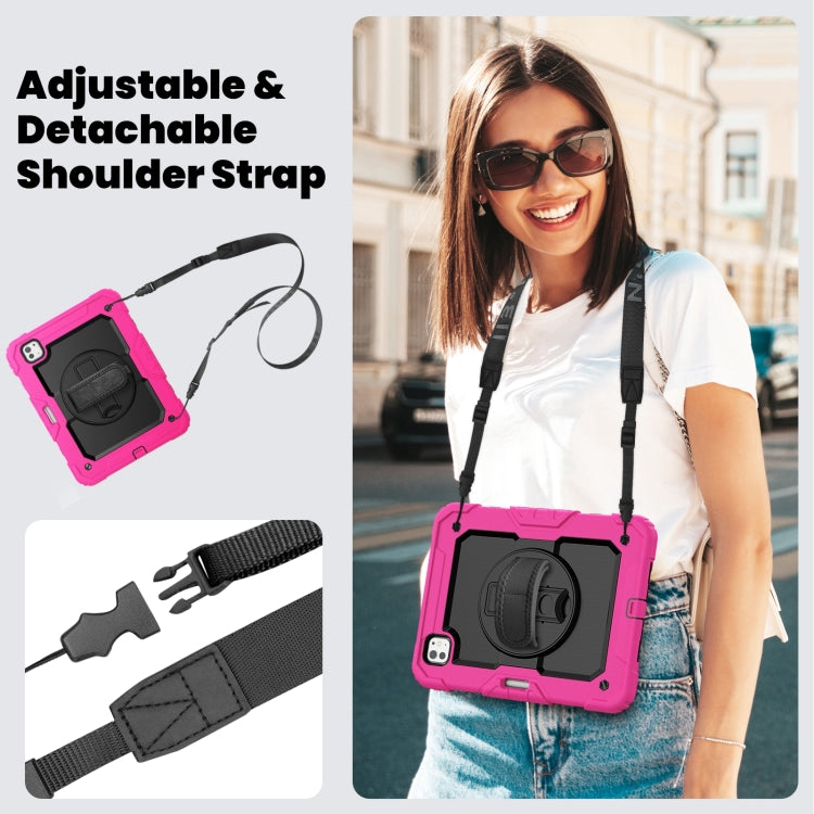 For iPad Pro 11 2024 Silicone Hybrid PC Tablet Case with Shoulder Strap(Black + Rose Red) - iPad Pro 11 2024 Cases by PMC TechLife | Online Shopping South Africa | PMC TechLife | Buy Now Pay Later Mobicred