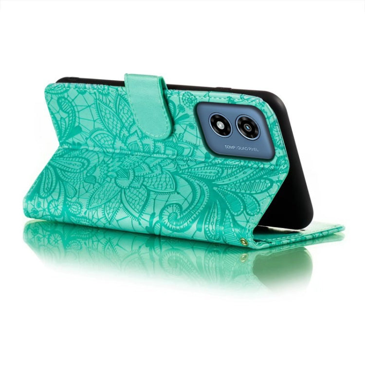 For Motorola Moto G Play 2024 Lace Flower Embossing Flip Leather Phone Case(Green) - free shipping - PMC Jewellery - Order now!