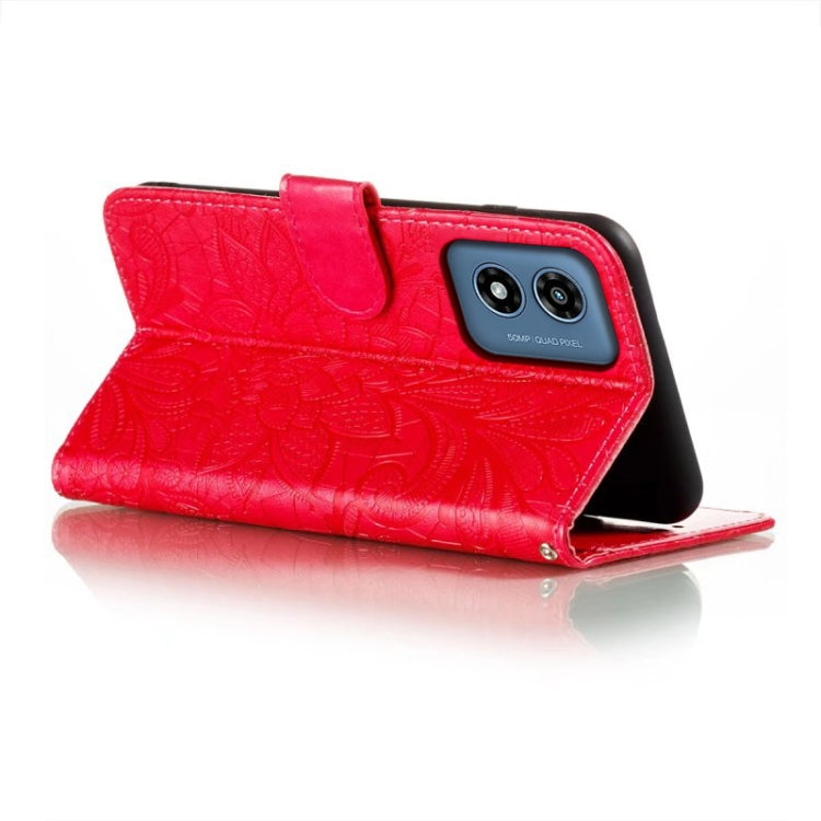 For Motorola Moto G Play 2024 Lace Flower Embossing Flip Leather Phone Case(Red) - Motorola Cases by PMC Jewellery | Online Shopping South Africa | PMC Jewellery | Buy Now Pay Later Mobicred