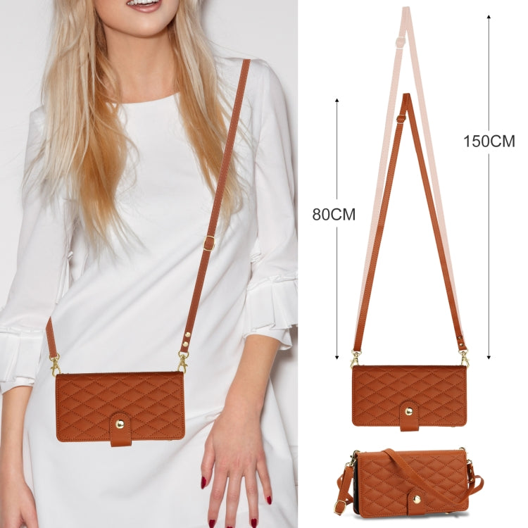 For Samsung Galaxy S24 Ultra 5G YM016 Rhombic Zipper Card Wallet Leather Phone Case with Lanyard(Brown) - Galaxy S24 Ultra 5G Cases by PMC Jewellery | Online Shopping South Africa | PMC Jewellery | Buy Now Pay Later Mobicred