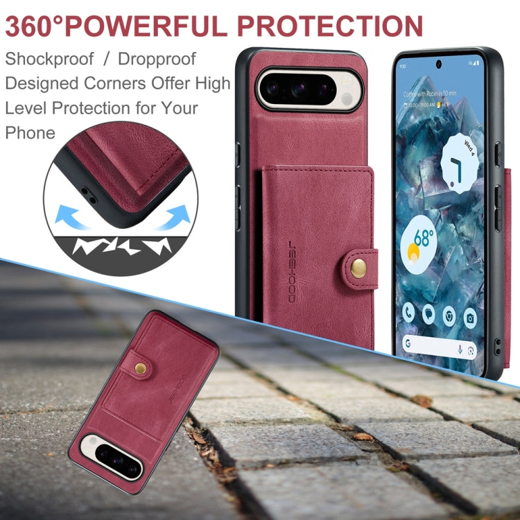 For Google Pixel 9 Pro JEEHOOD J01 Retro Magnetic Detachable Wallet Phone Case(Red) - Google Cases by JEEHOOD | Online Shopping South Africa | PMC TechLife | Buy Now Pay Later Mobicred