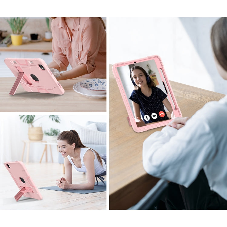 For iPad Pro 11 2024 Contrast Color Silicone Acrylic PC Tablet Case with Holder(Rose Gold) - iPad Pro 11 2024 Cases by PMC TechLife | Online Shopping South Africa | PMC TechLife | Buy Now Pay Later Mobicred